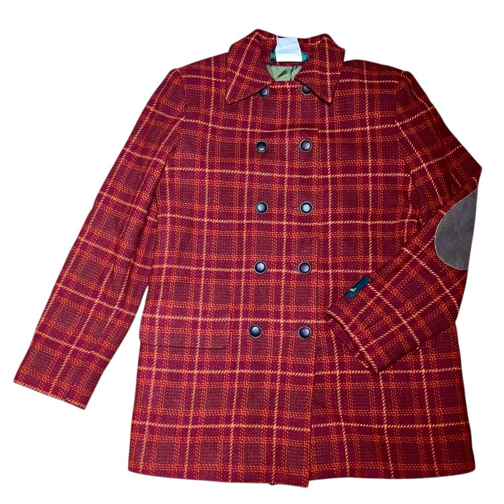 Harve Benard Plaid Wool Coat Elbow Pads